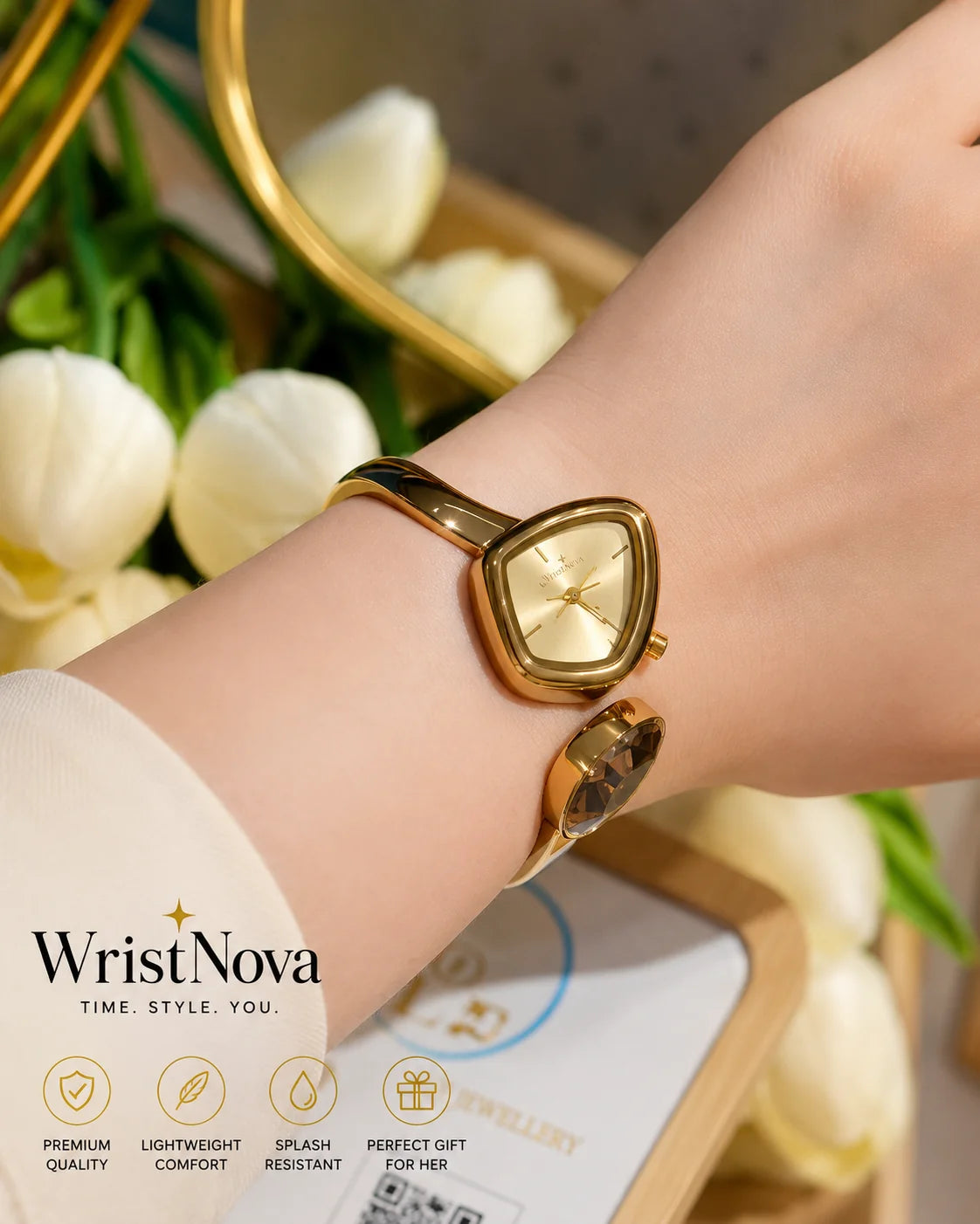 WristNova Luxe Triangle Cuff Watch – Midnight Blue